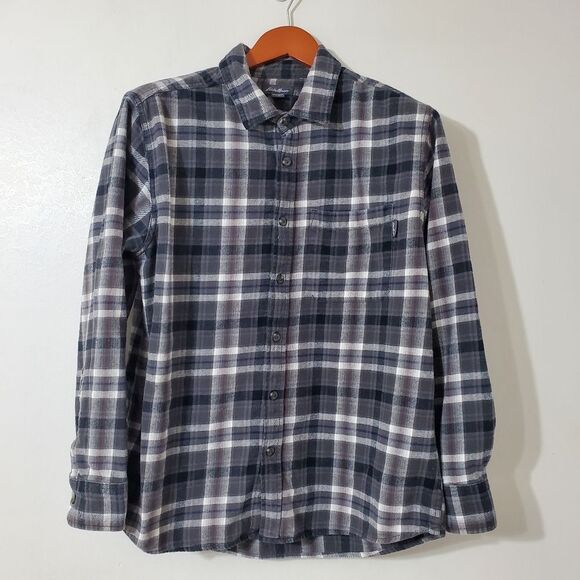 Eddie Bauer Men's Large Classic Fit Gray Plaid Flannel Button Up Shirt L/S - Picture 1 of 9